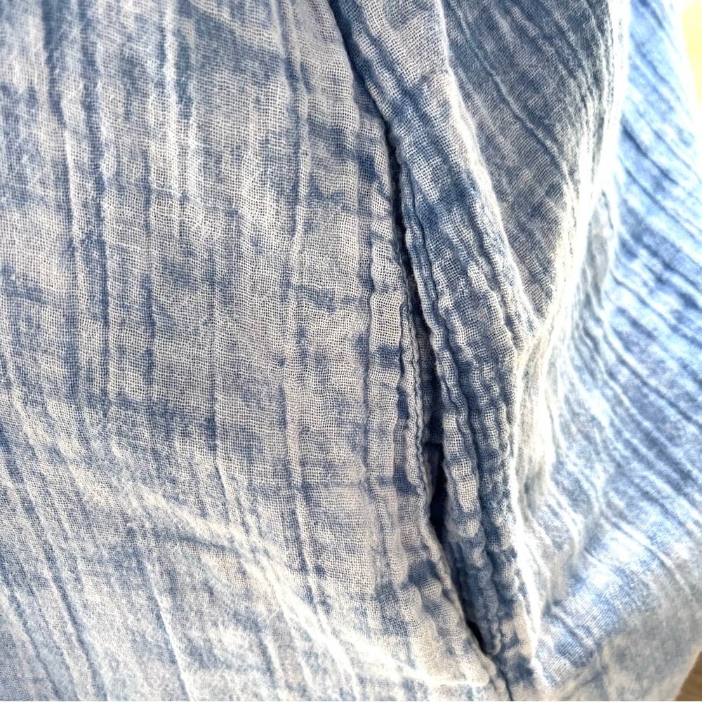 Free People Blue Soft Puckered Cotton Loose w Puff Sleeves/Pockets Midi Dress L - Picture 8 of 11
